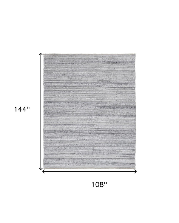 Homeroots 9' X 12' Gray Silver And Ivory Striped Hand Woven Stain Resistant Area Rug Gray,Silver,Ivory Polyester 512715