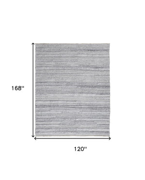 Homeroots 10' X 14' Gray Silver And Ivory Striped Hand Woven Stain Resistant Area Rug Gray,Silver,Ivory Polyester 512716
