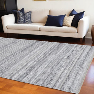 Homeroots 10' X 14' Gray Silver And Ivory Striped Hand Woven Stain Resistant Area Rug Gray,Silver,Ivory Polyester 512716