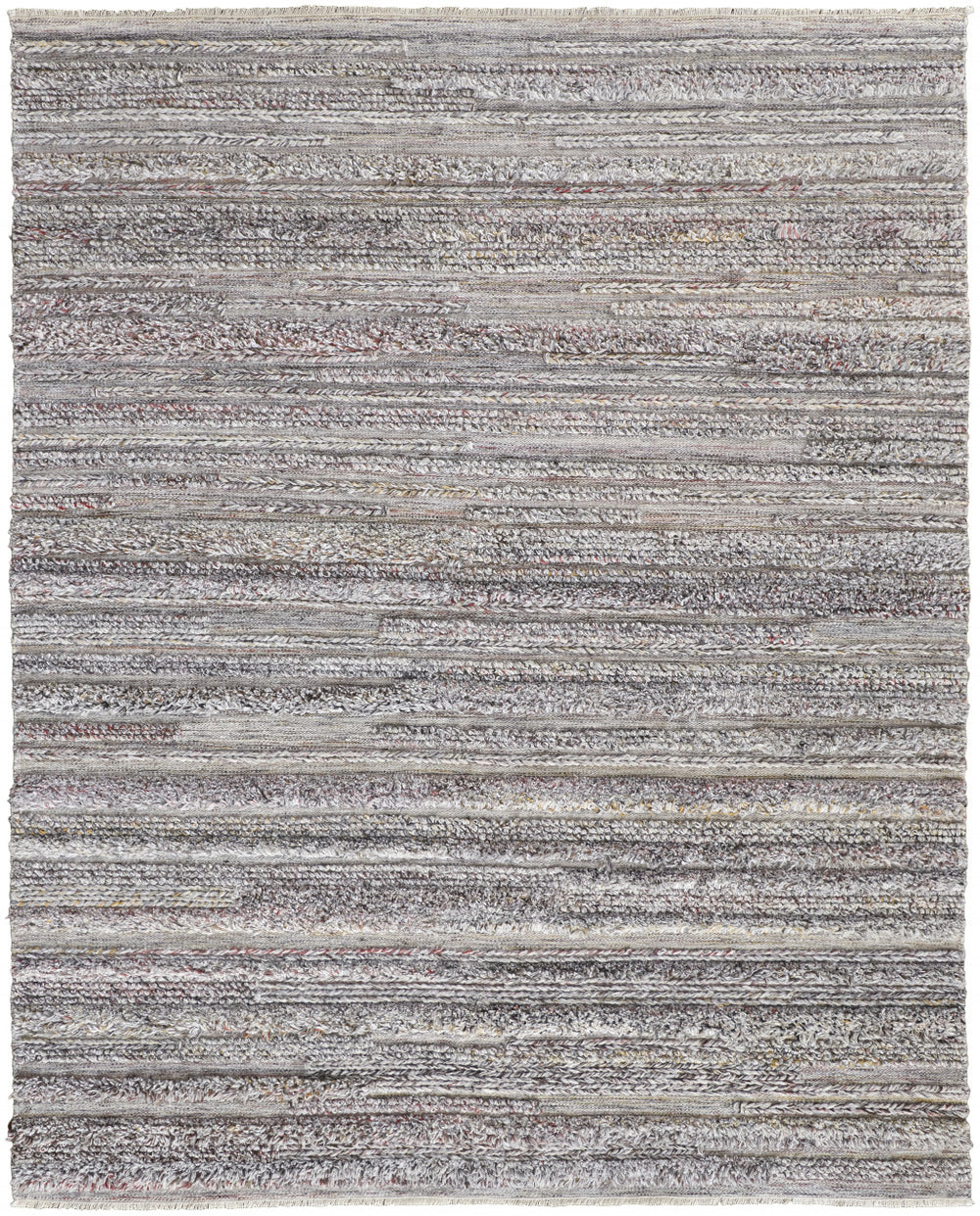 Homeroots 5' X 8' Taupe And Ivory Striped Hand Woven Area Rug Taupe,Ivory,Red Polyester 512719