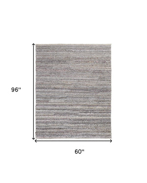 Homeroots 5' X 8' Taupe And Ivory Striped Hand Woven Area Rug Taupe,Ivory,Red Polyester 512719