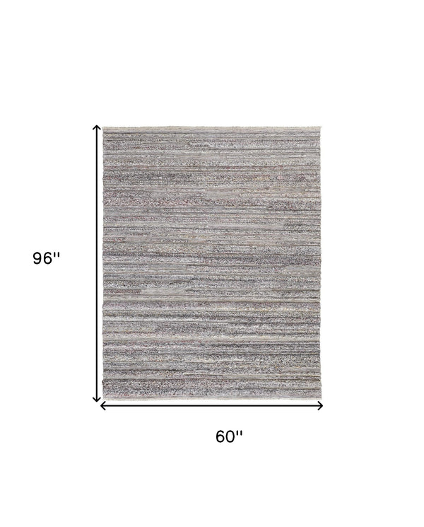 Homeroots 5' X 8' Taupe And Ivory Striped Hand Woven Area Rug Taupe,Ivory,Red Polyester 512719