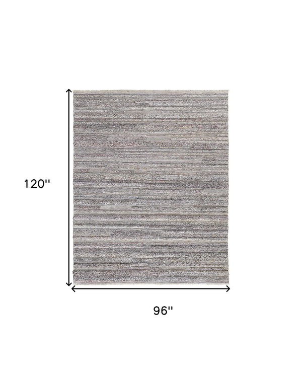 Homeroots 8' X 10' Taupe And Ivory Striped Hand Woven Area Rug Taupe,Ivory,Red Polyester 512720