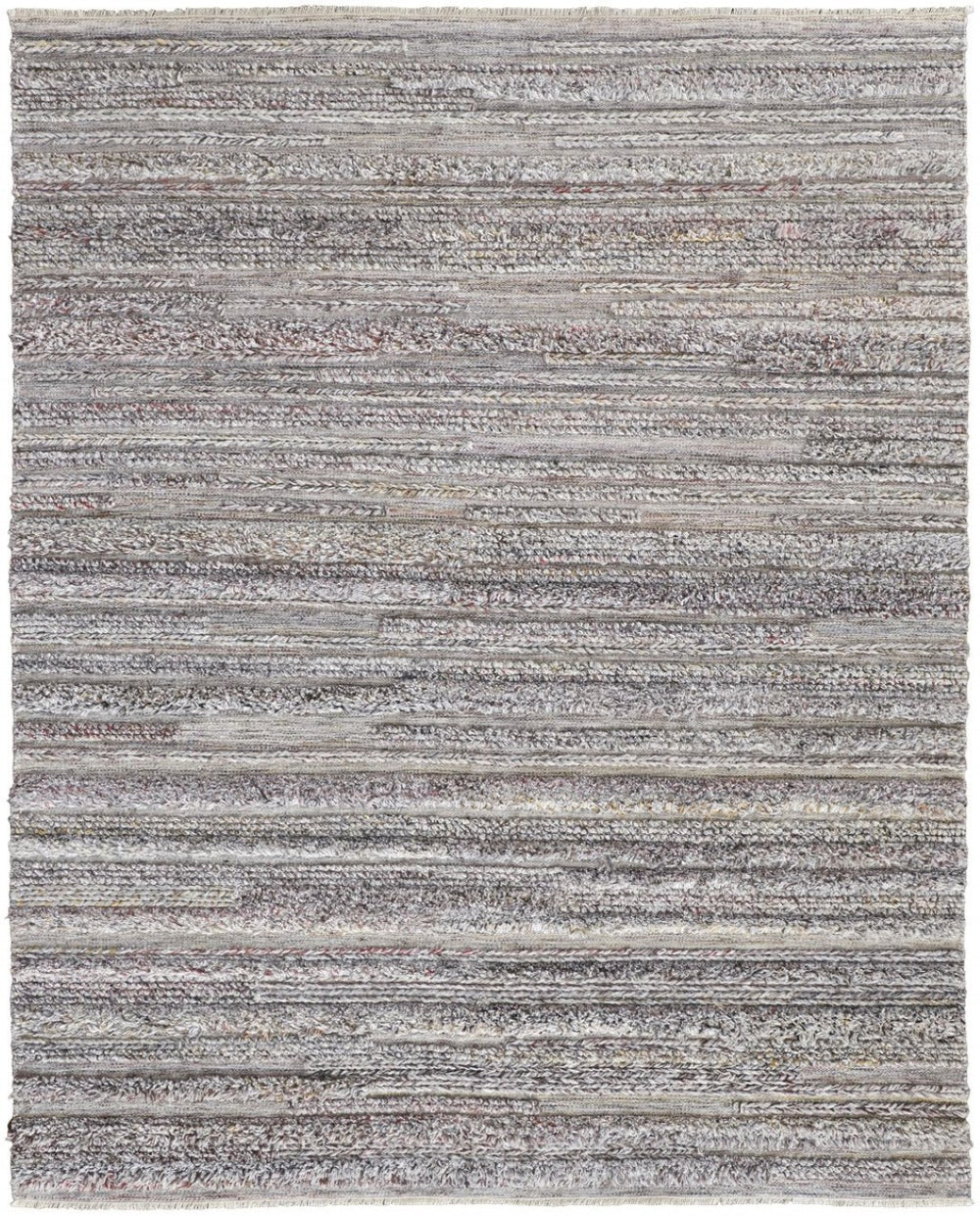 HomeRoots 10' Ivory and Gray Striped Shag Area Rug - Hand-Woven Luxury for Cozy Living Spaces, Durable & Stylish 10' X 14' 512722