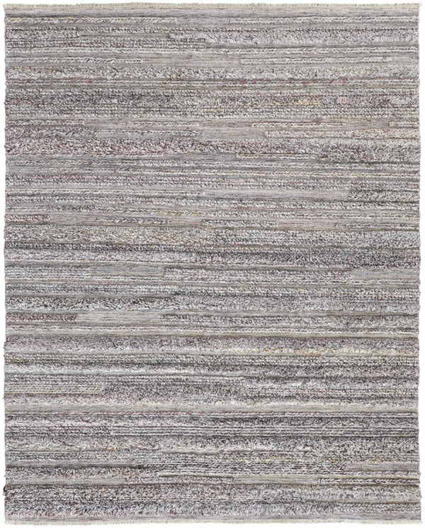HomeRoots 10' Ivory and Gray Striped Shag Area Rug - Hand-Woven Luxury for Cozy Living Spaces, Durable & Stylish 10' X 14' 512722
