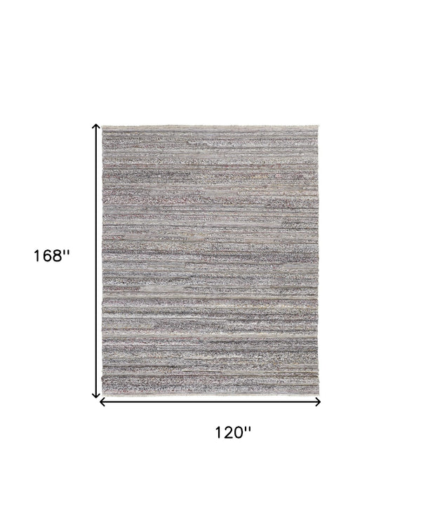 Homeroots 10' X 14' Taupe Ivory And Red Striped Hand Woven Stain Resistant Area Rug Taupe,Ivory,Red Polyester 512722