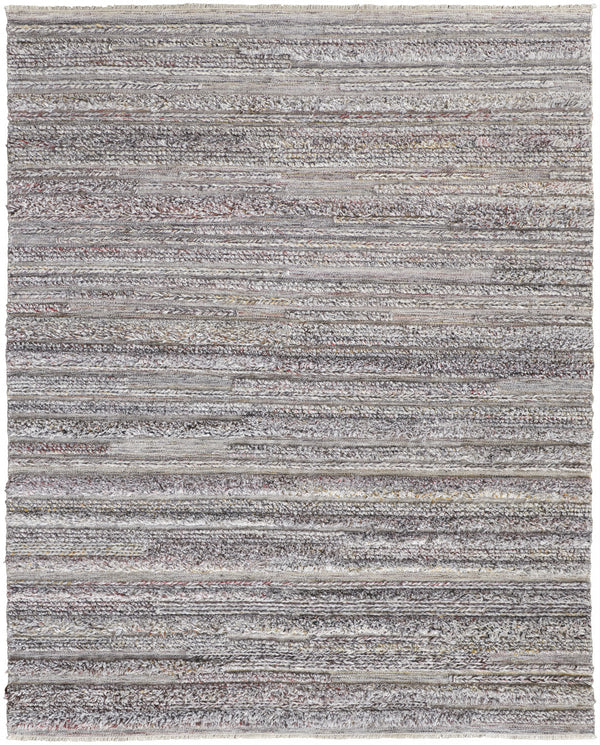 Homeroots 10' X 14' Taupe Ivory And Red Striped Hand Woven Stain Resistant Area Rug Taupe,Ivory,Red Polyester 512722