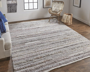 HomeRoots 10' Ivory and Gray Striped Shag Area Rug - Hand-Woven Luxury for Cozy Living Spaces, Durable & Stylish 10' X 14' 512722