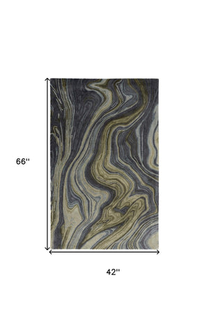 HomeRoots 4' Abstract Area Rug in Blue and Green – Hand-Tufted Wool Blend for Cozy, Modern Home Decor 4' X 6' 512724