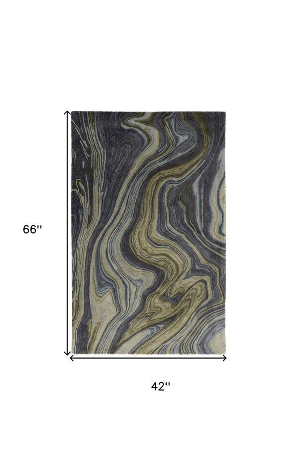 HomeRoots 4' Abstract Area Rug in Blue and Green – Hand-Tufted Wool Blend for Cozy, Modern Home Decor 4' X 6' 512724