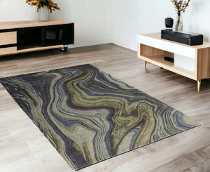HomeRoots 4' Abstract Area Rug in Blue and Green – Hand-Tufted Wool Blend for Cozy, Modern Home Decor 4' X 6' 512724