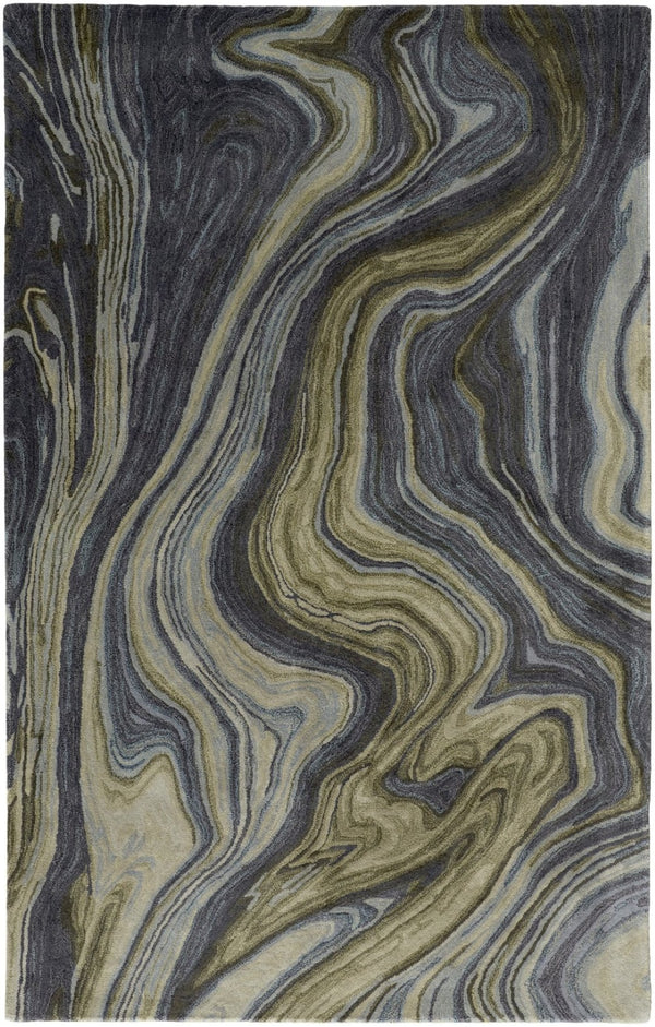 HomeRoots 4' Abstract Area Rug in Blue and Green – Hand-Tufted Wool Blend for Cozy, Modern Home Decor 5' X 8' 512725