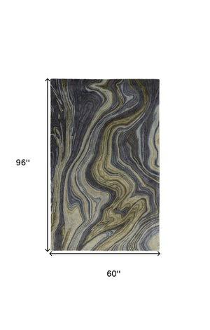 HomeRoots 4' Abstract Area Rug in Blue and Green – Hand-Tufted Wool Blend for Cozy, Modern Home Decor 5' X 8' 512725