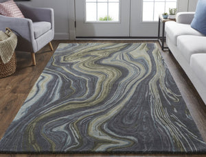 HomeRoots 4' Abstract Area Rug in Blue and Green – Hand-Tufted Wool Blend for Cozy, Modern Home Decor 8' X 10' 512726