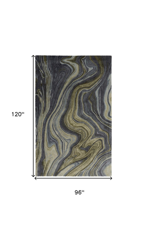HomeRoots 4' Abstract Area Rug in Blue and Green – Hand-Tufted Wool Blend for Cozy, Modern Home Decor 8' X 10' 512726