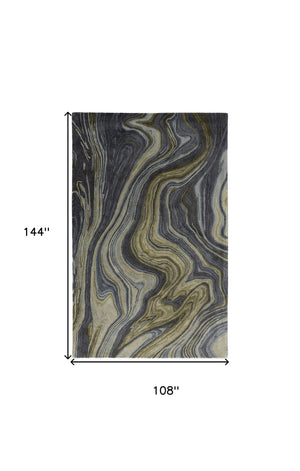HomeRoots 4' Abstract Area Rug in Blue and Green – Hand-Tufted Wool Blend for Cozy, Modern Home Decor 9' X 12' 512727