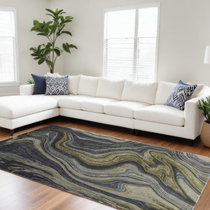 HomeRoots 4' Abstract Area Rug in Blue and Green – Hand-Tufted Wool Blend for Cozy, Modern Home Decor 9' X 12' 512727