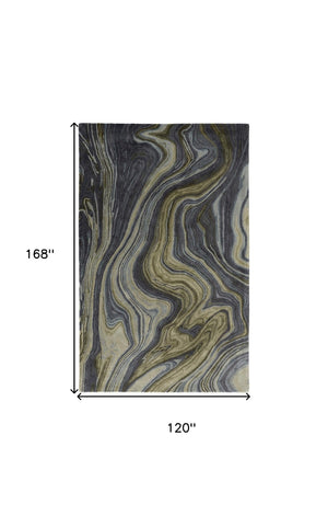 HomeRoots 4' Abstract Area Rug in Blue and Green – Hand-Tufted Wool Blend for Cozy, Modern Home Decor 10' X 14' 512728