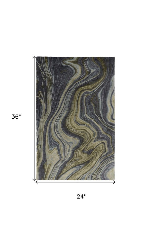 HomeRoots 4' Abstract Area Rug in Blue and Green – Hand-Tufted Wool Blend for Cozy, Modern Home Decor 2' X 3' 512729