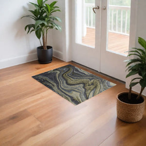 HomeRoots 4' Abstract Area Rug in Blue and Green – Hand-Tufted Wool Blend for Cozy, Modern Home Decor 2' X 3' 512729