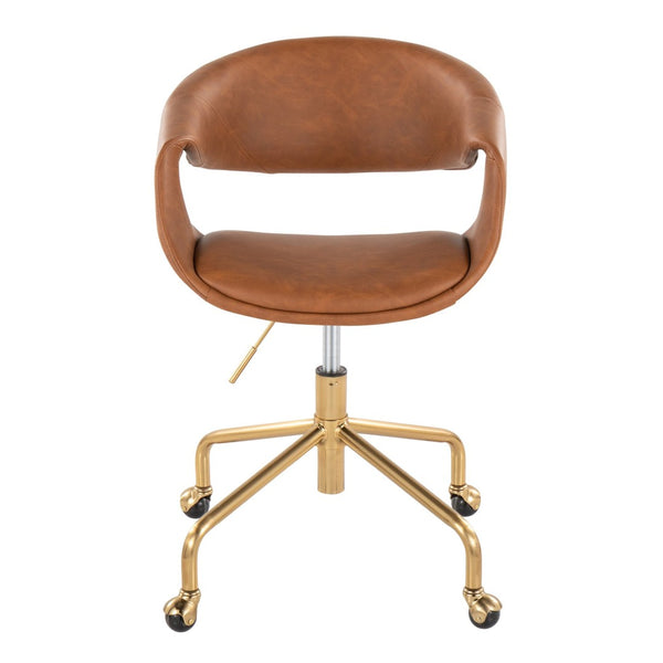 English Elm Task Chair with Chrome Five Star Base Grey Fabric Seat for Modern Home Office Use Camel,Gold B202P474186