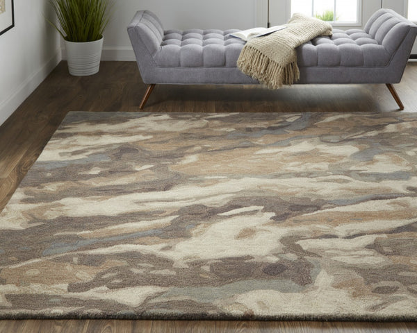 HomeRoots 4' Wool Abstract Hand-Tufted Area Rug in Green and Ivory - Modern Style for Cozy Living Spaces 4' X 6' 512730
