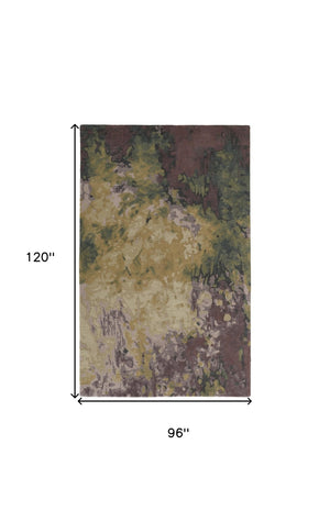 HomeRoots 4' Hand-Tufted Wool Shag Area Rug in Green and Black - Modern Abstract Design for Cozy Spaces 8' X 10' 512738