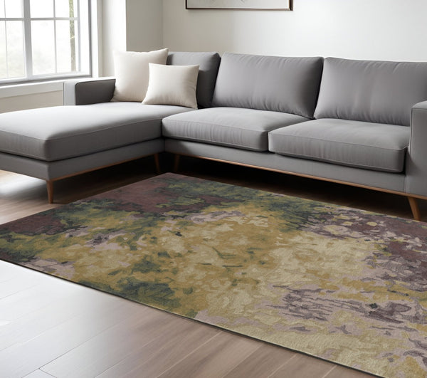 HomeRoots 4' Hand-Tufted Wool Shag Area Rug in Green and Black - Modern Abstract Design for Cozy Spaces 9' X 12' 512739