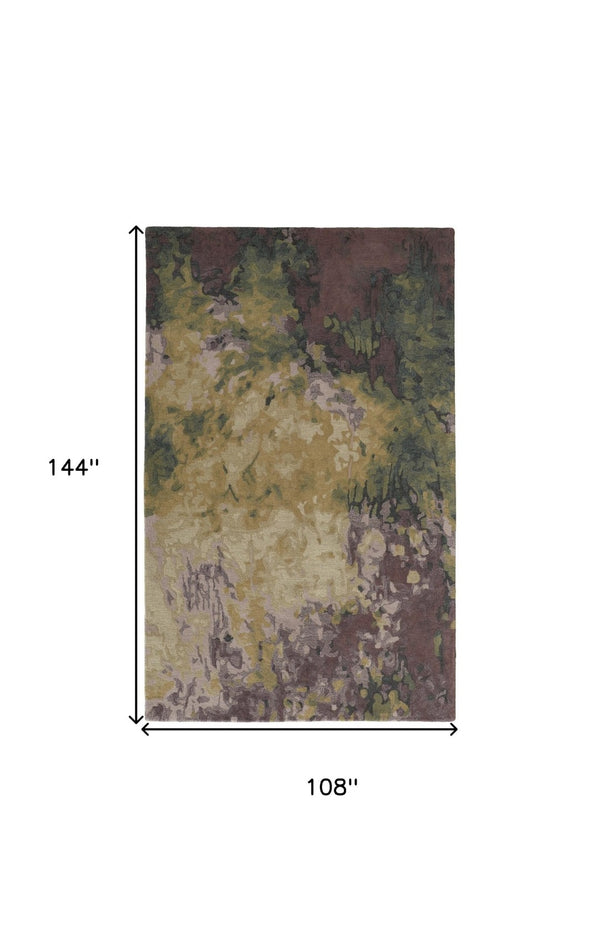 HomeRoots 4' Hand-Tufted Wool Shag Area Rug in Green and Black - Modern Abstract Design for Cozy Spaces 9' X 12' 512739