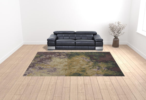 HomeRoots 4' Hand-Tufted Wool Shag Area Rug in Green and Black - Modern Abstract Design for Cozy Spaces 10' x 14' 512740