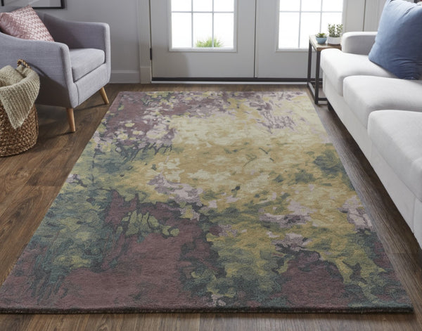 HomeRoots 4' Hand-Tufted Wool Shag Area Rug in Green and Black - Modern Abstract Design for Cozy Spaces 10' x 14' 512740