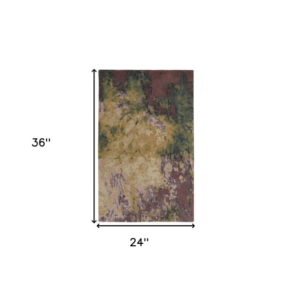 HomeRoots 4' Hand-Tufted Wool Shag Area Rug in Green and Black - Modern Abstract Design for Cozy Spaces 2' X 3' 512741