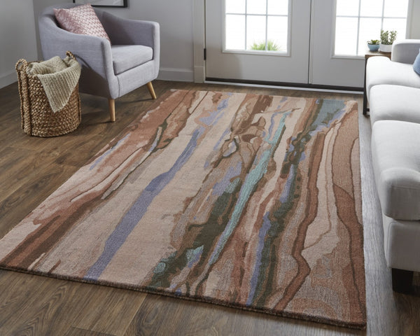 HomeRoots 5' Bold Abstract Hand-Tufted Wool Area Rug in Red, Pink & Blue for Cozy Contemporary Spaces 5' X 8' 512743