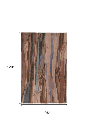 HomeRoots 5' Bold Abstract Hand-Tufted Wool Area Rug in Red, Pink & Blue for Cozy Contemporary Spaces 8' X 10' 512744