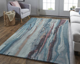 Homeroots 4' X 6' Blue And Orange Wool Abstract Hand Tufted Area Rug Blue,Red,Ivory Wool 512748