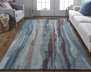 Homeroots 4' X 6' Blue And Orange Wool Abstract Hand Tufted Area Rug Blue,Red,Ivory Wool 512748