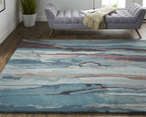 Homeroots 4' X 6' Blue And Orange Wool Abstract Hand Tufted Area Rug Blue,Red,Ivory Wool 512748