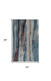 Homeroots 5' X 8' Blue And Orange Wool Abstract Hand Tufted Area Rug Blue,Red,Ivory Wool 512749