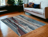 Homeroots 5' X 8' Blue And Orange Wool Abstract Hand Tufted Area Rug Blue,Red,Ivory Wool 512749