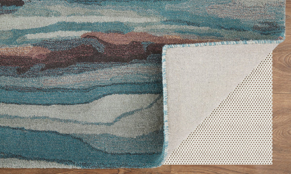 Homeroots 8' X 10' Blue Red And Ivory Wool Abstract Tufted Handmade Stain Resistant Area Rug Blue,Red,Ivory Wool 512750