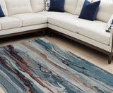 Homeroots 8' X 10' Blue Red And Ivory Wool Abstract Tufted Handmade Stain Resistant Area Rug Blue,Red,Ivory Wool 512750