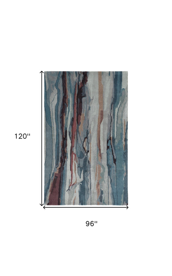 Homeroots 8' X 10' Blue Red And Ivory Wool Abstract Tufted Handmade Stain Resistant Area Rug Blue,Red,Ivory Wool 512750