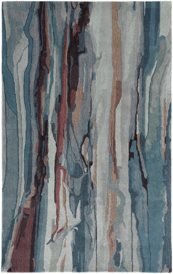 Homeroots 2' X 3' Blue And Orange Wool Abstract Hand Tufted Area Rug Blue,Red,Ivory Wool 512753