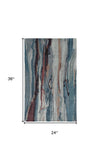 Homeroots 2' X 3' Blue And Orange Wool Abstract Hand Tufted Area Rug Blue,Red,Ivory Wool 512753