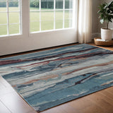 Homeroots 2' X 3' Blue And Orange Wool Abstract Hand Tufted Area Rug Blue,Red,Ivory Wool 512753