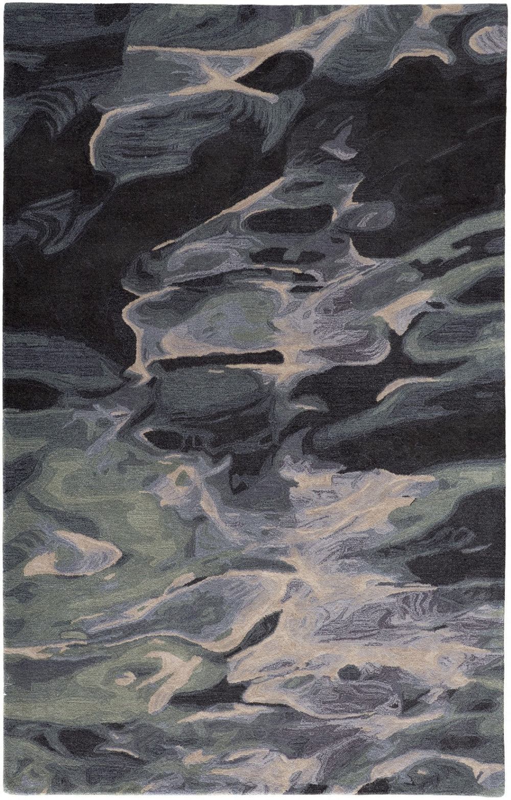 HomeRoots 4' Bold Blue and Black Abstract Hand-Tufted Wool Area Rug for Cozy, Modern Living Spaces 5' X 8' 512755