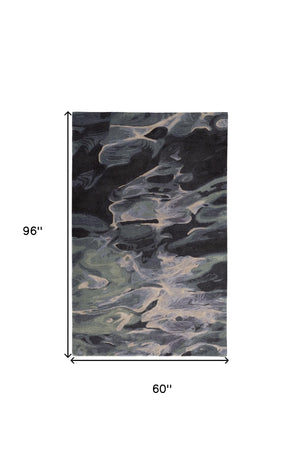 HomeRoots 4' Bold Blue and Black Abstract Hand-Tufted Wool Area Rug for Cozy, Modern Living Spaces 5' X 8' 512755