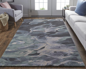 HomeRoots 4' Bold Blue and Black Abstract Hand-Tufted Wool Area Rug for Cozy, Modern Living Spaces 5' X 8' 512755