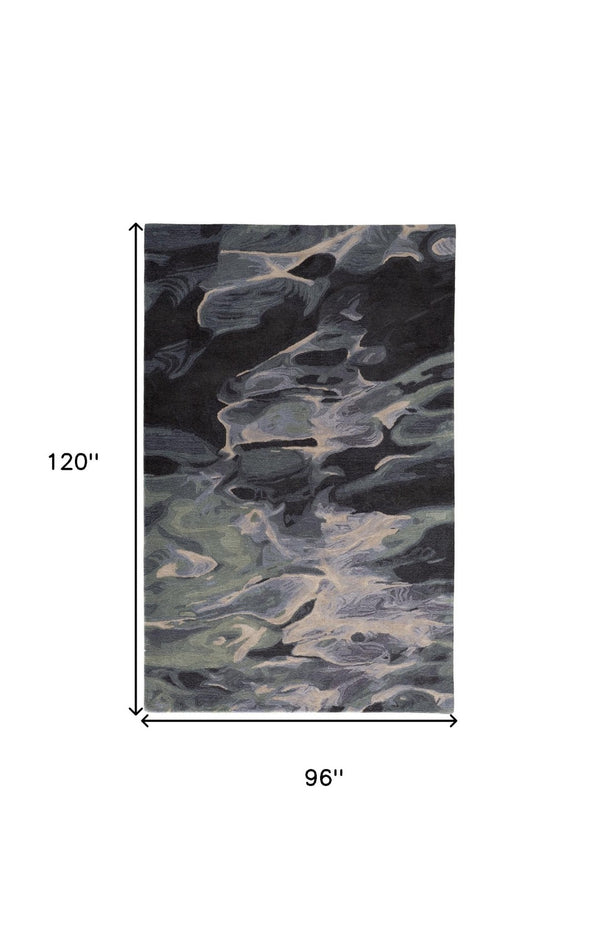 HomeRoots 4' Bold Blue and Black Abstract Hand-Tufted Wool Area Rug for Cozy, Modern Living Spaces 8' X 10' 512756