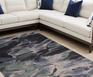 HomeRoots 4' Bold Blue and Black Abstract Hand-Tufted Wool Area Rug for Cozy, Modern Living Spaces 8' X 10' 512756